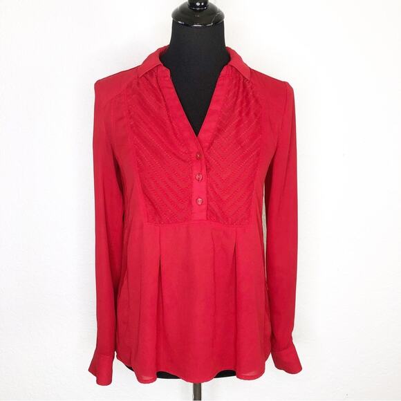 Anthropologie Maeve top womens 0 red tuxedo panel popover classic office preppy - Picture 1 of 15